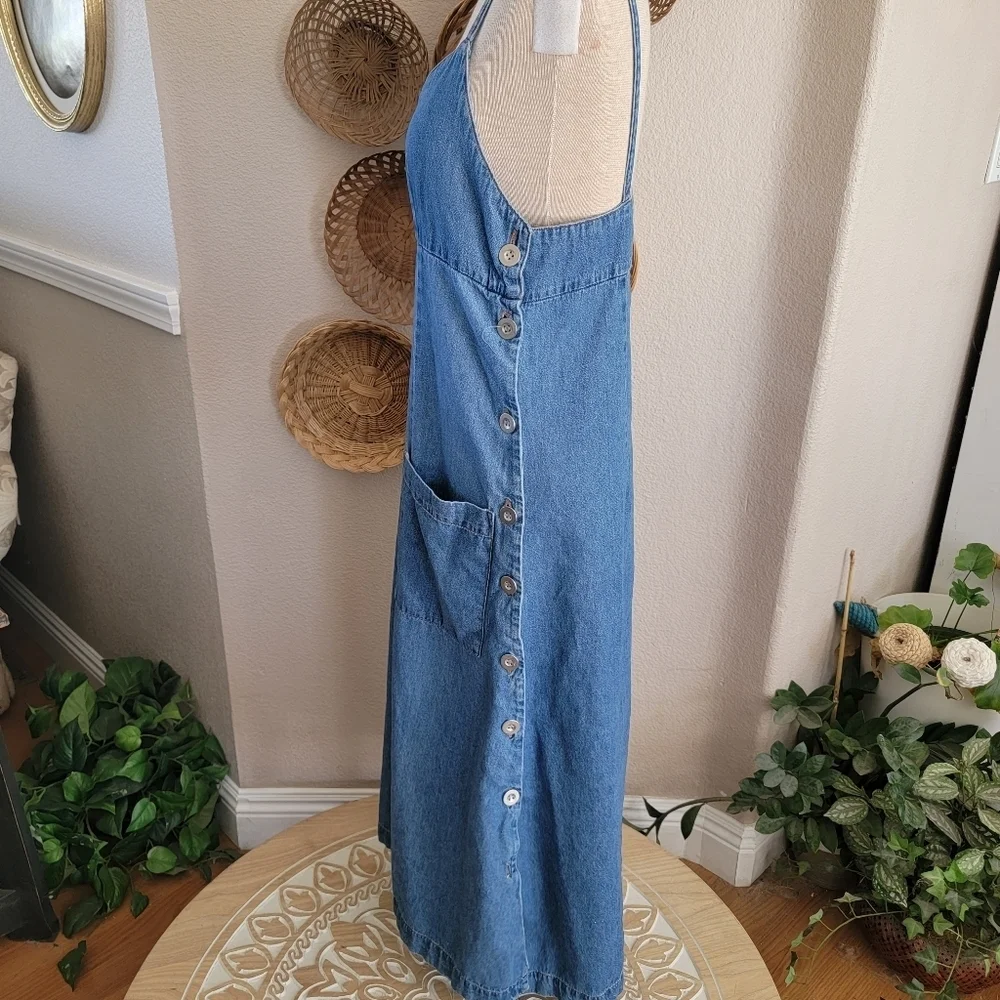 Kalifornia 90s Y2K Vintage Blue Denim Maxi Dress Sz 11/12 - Picture 2 of 8